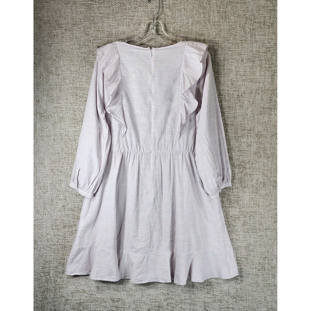 Madewell Long Sleeve Ruffle Dress Womens 10 Pale Lavender Cotton Blend Cottage - Picture 9 of 13